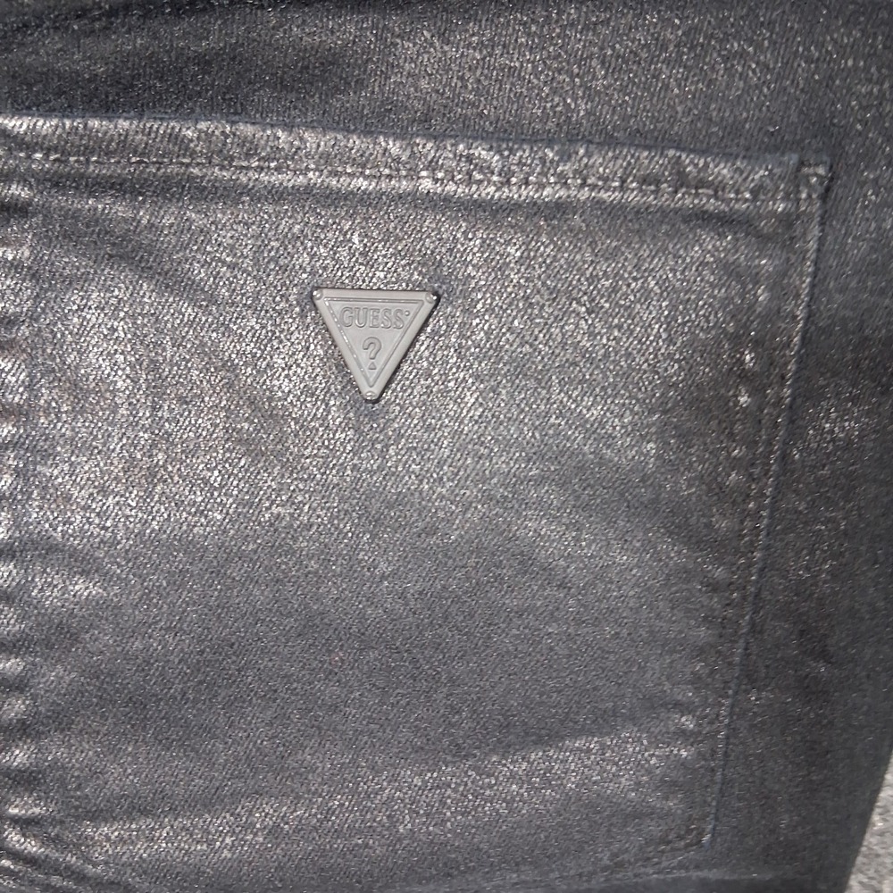 Guess Sexy Curve Skinny Jeans Black Coated Distressed Shredded Mid Rise 33x28 - Picture 13 of 14